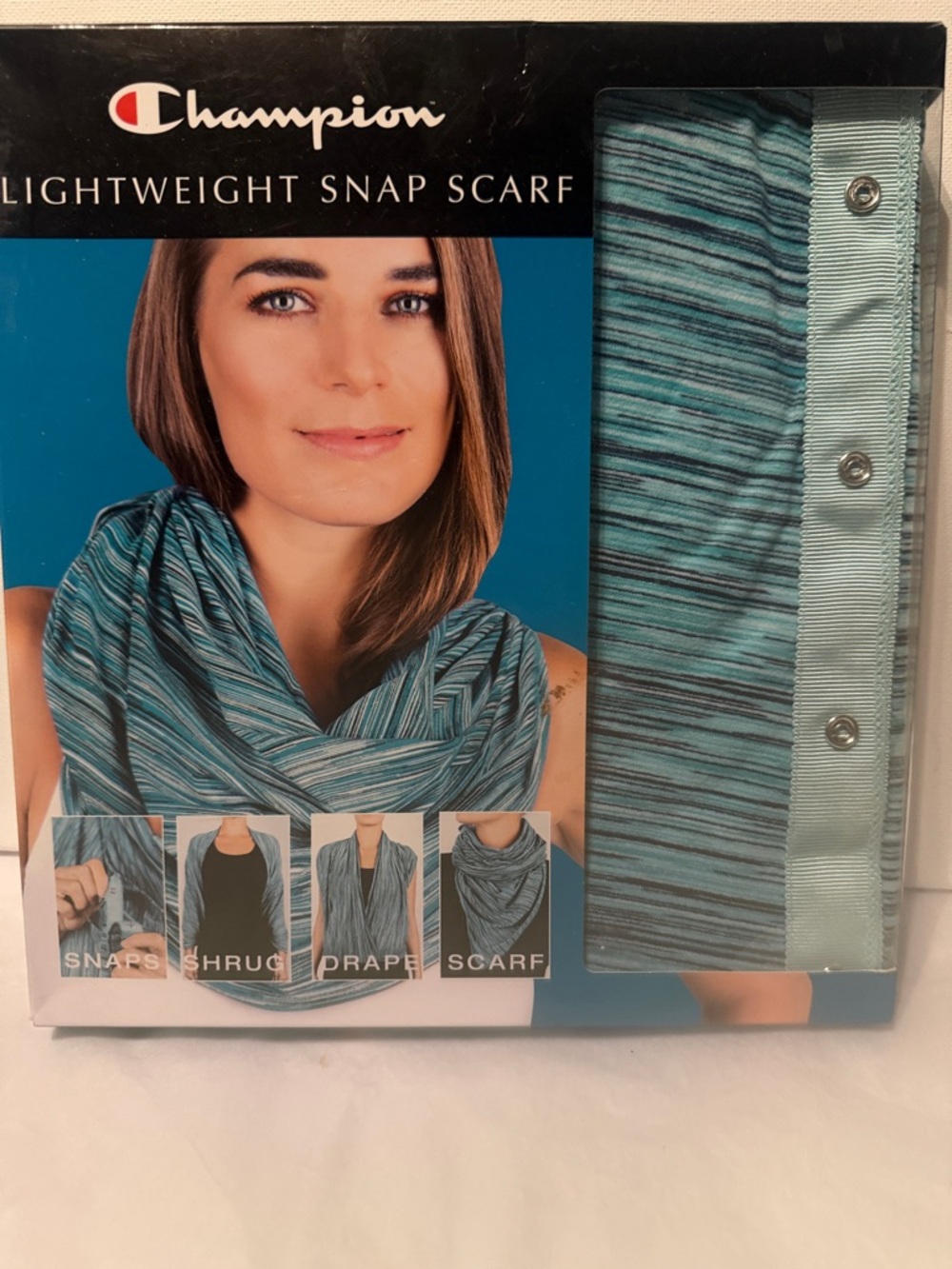 Champion Teal & Black Lightweight Snap Scarf